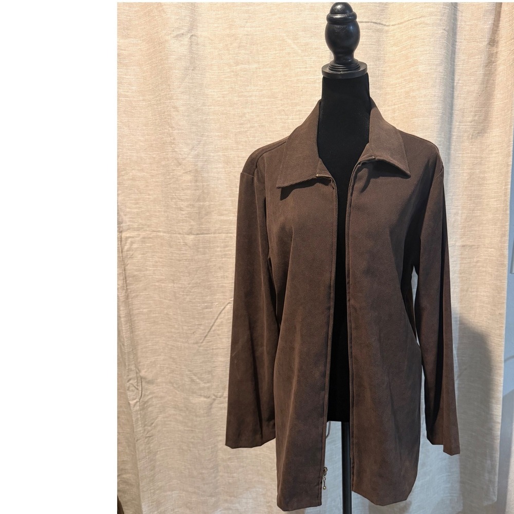 Jaclyn Smith Classic Brown Zip Up Jacket Faux Suede Textured XL 101